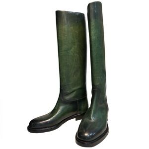 Gucci Tall Leather Riding Boots in Green and Black